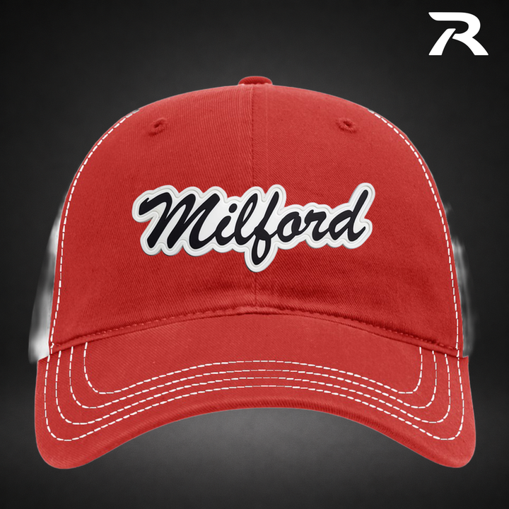 Milford Script Relaxed Trucker Hat - Red / White