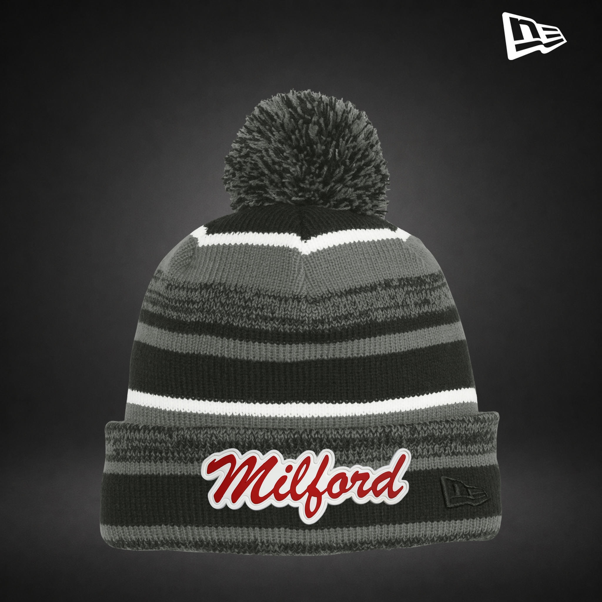 Milford Script Sideline Pom Beanie - Black / Graphite