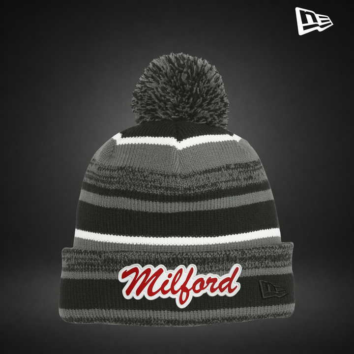 Milford Script Sideline Pom Beanie - Black / Graphite