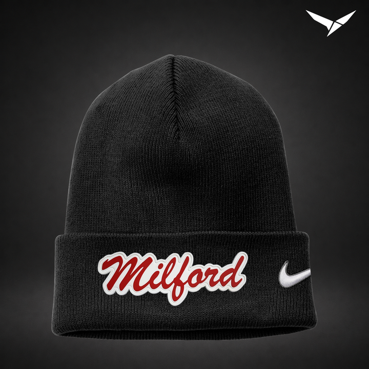 Milford Script Nike Cuffed Beanie - Black