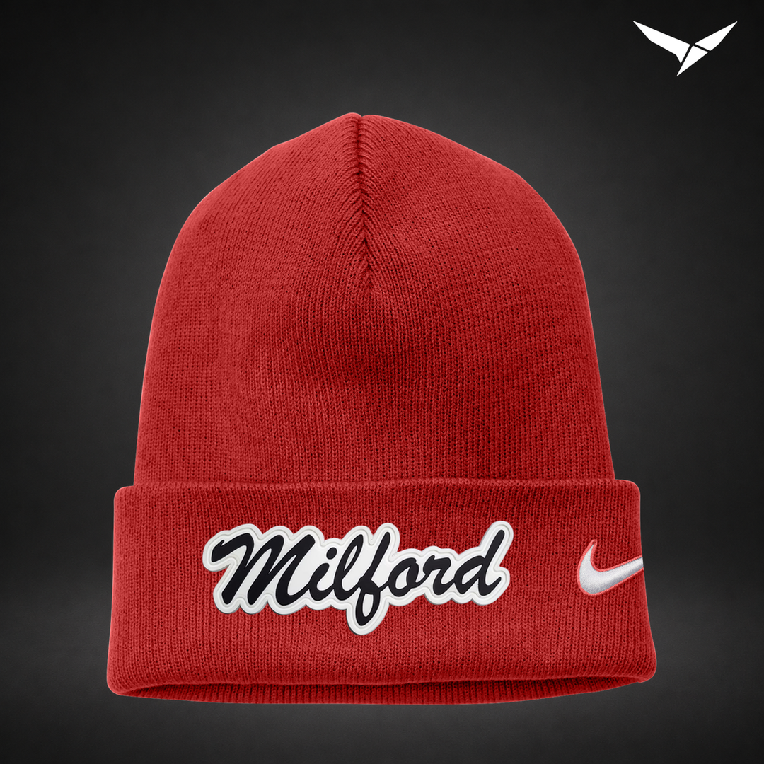 Milford Script Nike Cuffed Beanie - University / Red
